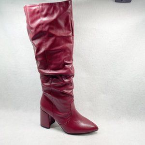 Qupid Burguandy Markio Block Heel Slouch Boots 8.5